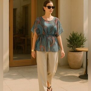 Tibi Multicolor Spiral Sheer Silk Kimono Tunic Womens XS